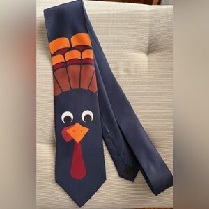 Three Rooker Turkey Design Men's Tie - Navy Orange approximately 60 inches long